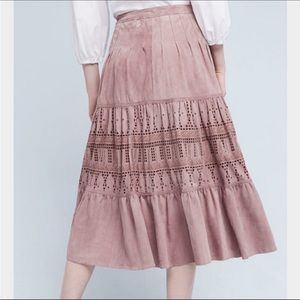 Anthropologie suede Floreat aldane leather midi skirt -  0